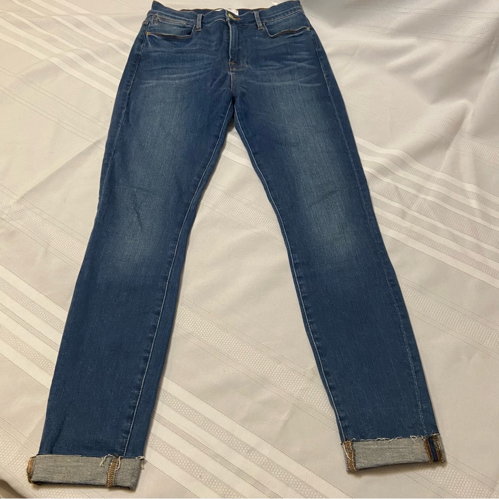 FRAME - “Le High Skinny” Stretch Denim Raw Hem Cuff Jeans Womens size 27